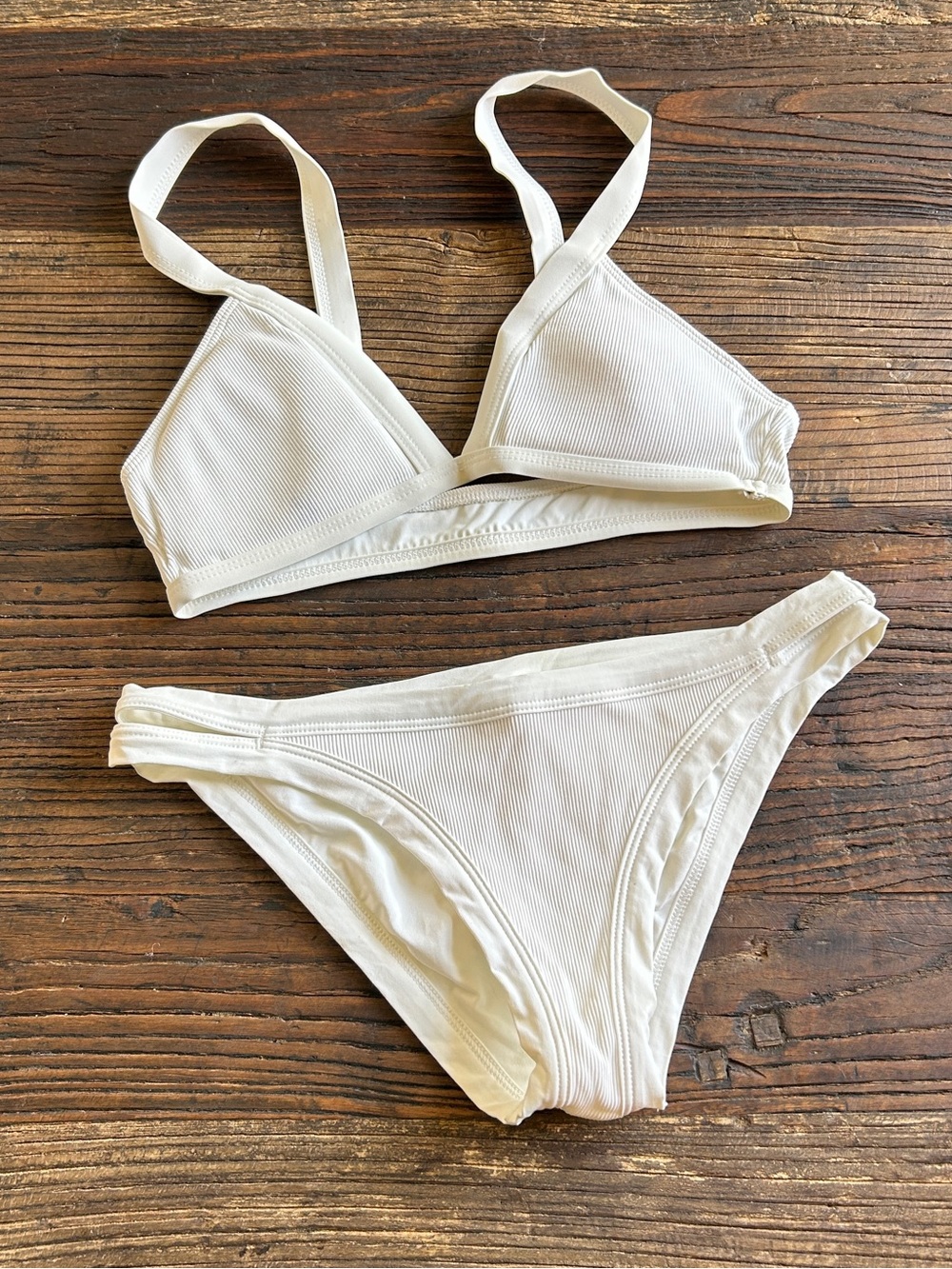 l*space | White Farrah Ribbed Triangle Bikini Top and Frenchi Ribbed Bottoms